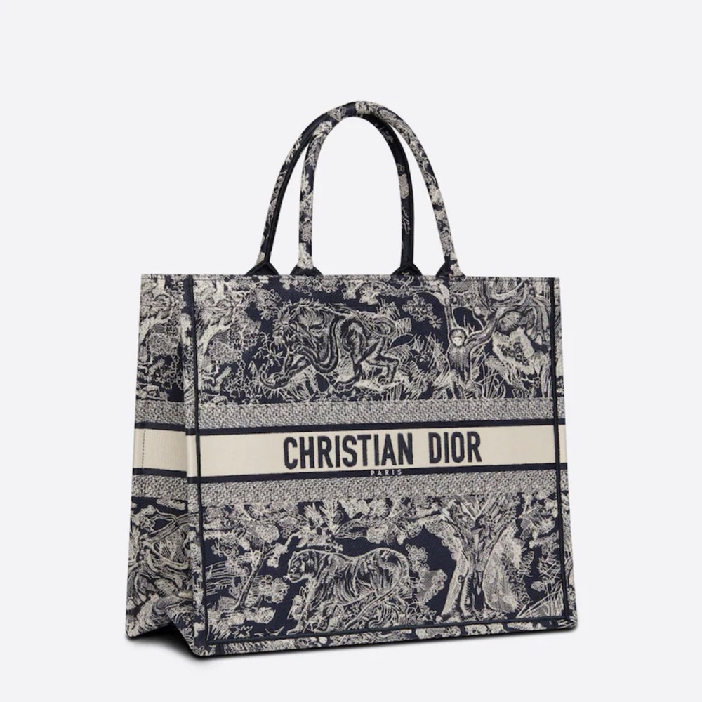 Large Dior Book Tote Blue Toile de Jouy Reverse Embroidery